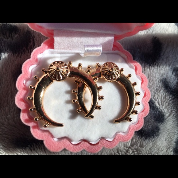 Gold Crescent Moon Earrings - Picture 1 of 5